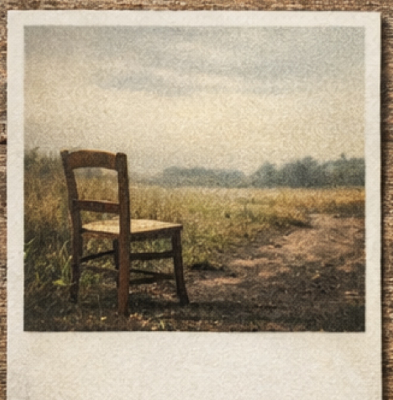 A nostalgic scene — a wooden chair in a quiet field